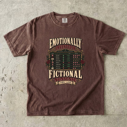 Emotionally Invested Shirt, Funny Book Lover Tee, Fictional Nonsense Reader Gift, Book Tracker Shirt, Comfort Colors Bookish Tee