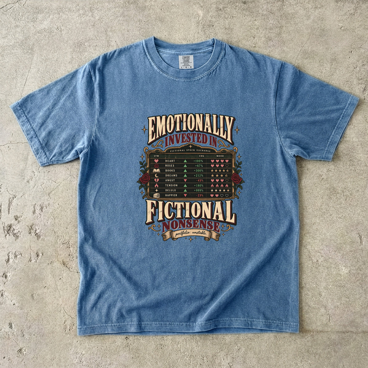 Emotionally Invested Shirt, Funny Book Lover Tee, Fictional Nonsense Reader Gift, Book Tracker Shirt, Comfort Colors Bookish Tee