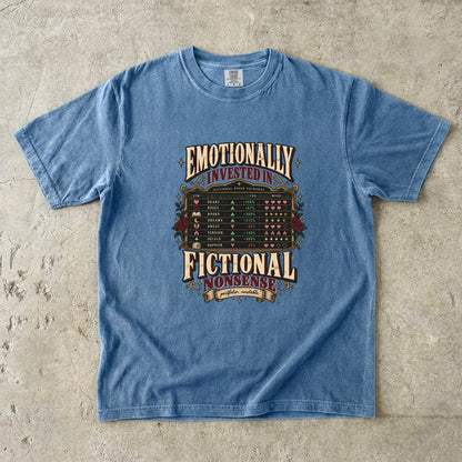 Emotionally Invested Shirt, Funny Book Lover Tee, Fictional Nonsense Reader Gift, Book Tracker Shirt, Comfort Colors Bookish Tee