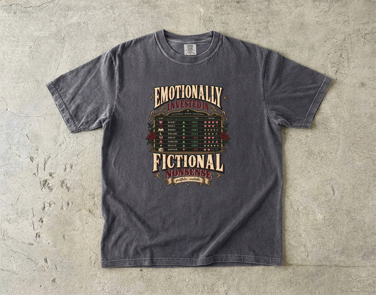 Emotionally Invested Shirt, Funny Book Lover Tee, Fictional Nonsense Reader Gift, Book Tracker Shirt, Comfort Colors Bookish Tee