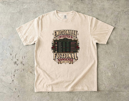 Emotionally Invested Shirt, Funny Book Lover Tee, Fictional Nonsense Reader Gift, Book Tracker Shirt, Comfort Colors Bookish Tee