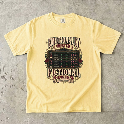 Emotionally Invested Shirt, Funny Book Lover Tee, Fictional Nonsense Reader Gift, Book Tracker Shirt, Comfort Colors Bookish Tee