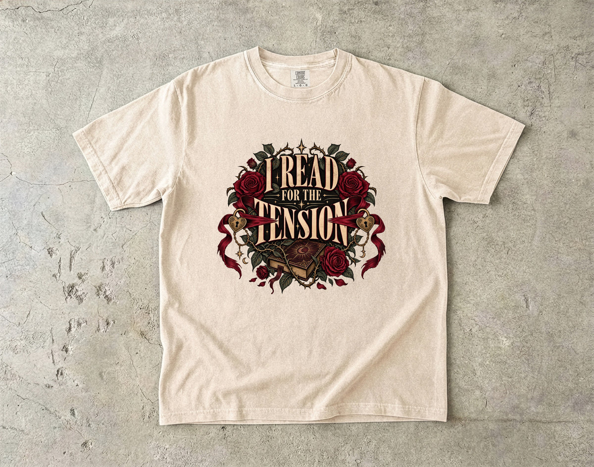 I Read for the Tension Shirt, Romance Reader Tee, Slow Burn Book Lover Gift, Romantasy Comfort Colors Bookish T Shirt