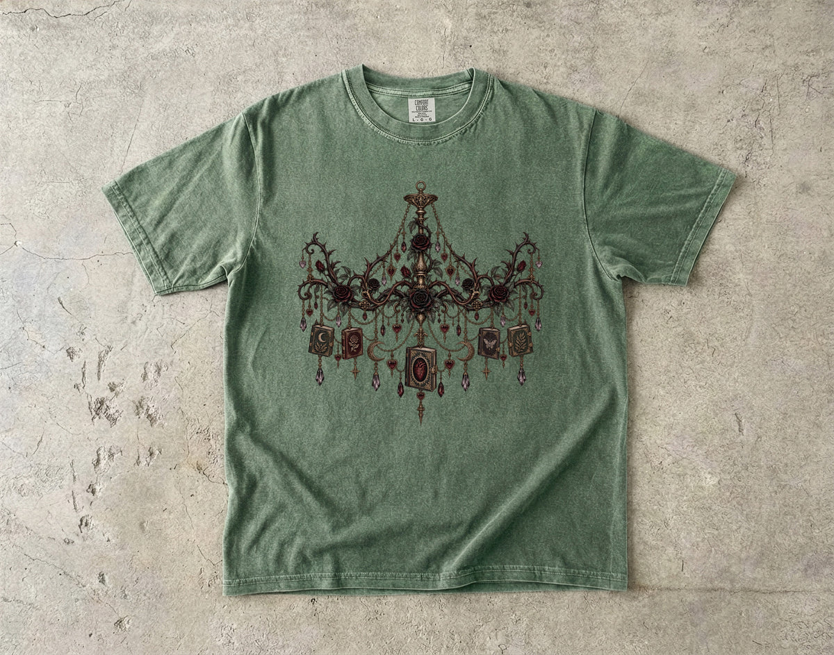 Gothic Book Lover Shirt, Dark Academia Reading Tee, Chandelier Book Shirt, Romantasy Reader Gift, Literary Rose T Shirt