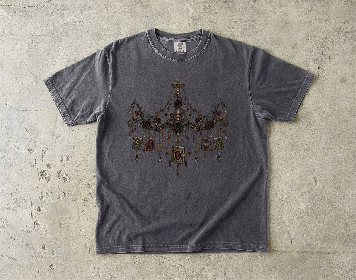 Gothic Book Lover Shirt, Dark Academia Reading Tee, Chandelier Book Shirt, Romantasy Reader Gift, Literary Rose T Shirt