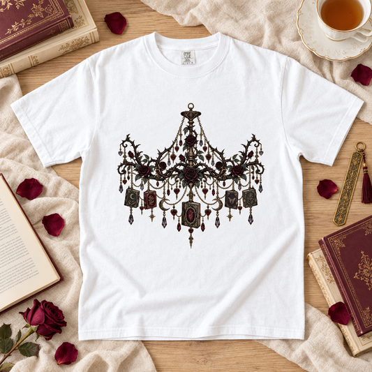 Gothic Book Lover Shirt, Dark Academia Reading Tee, Chandelier Book Shirt, Romantasy Reader Gift, Literary Rose T Shirt