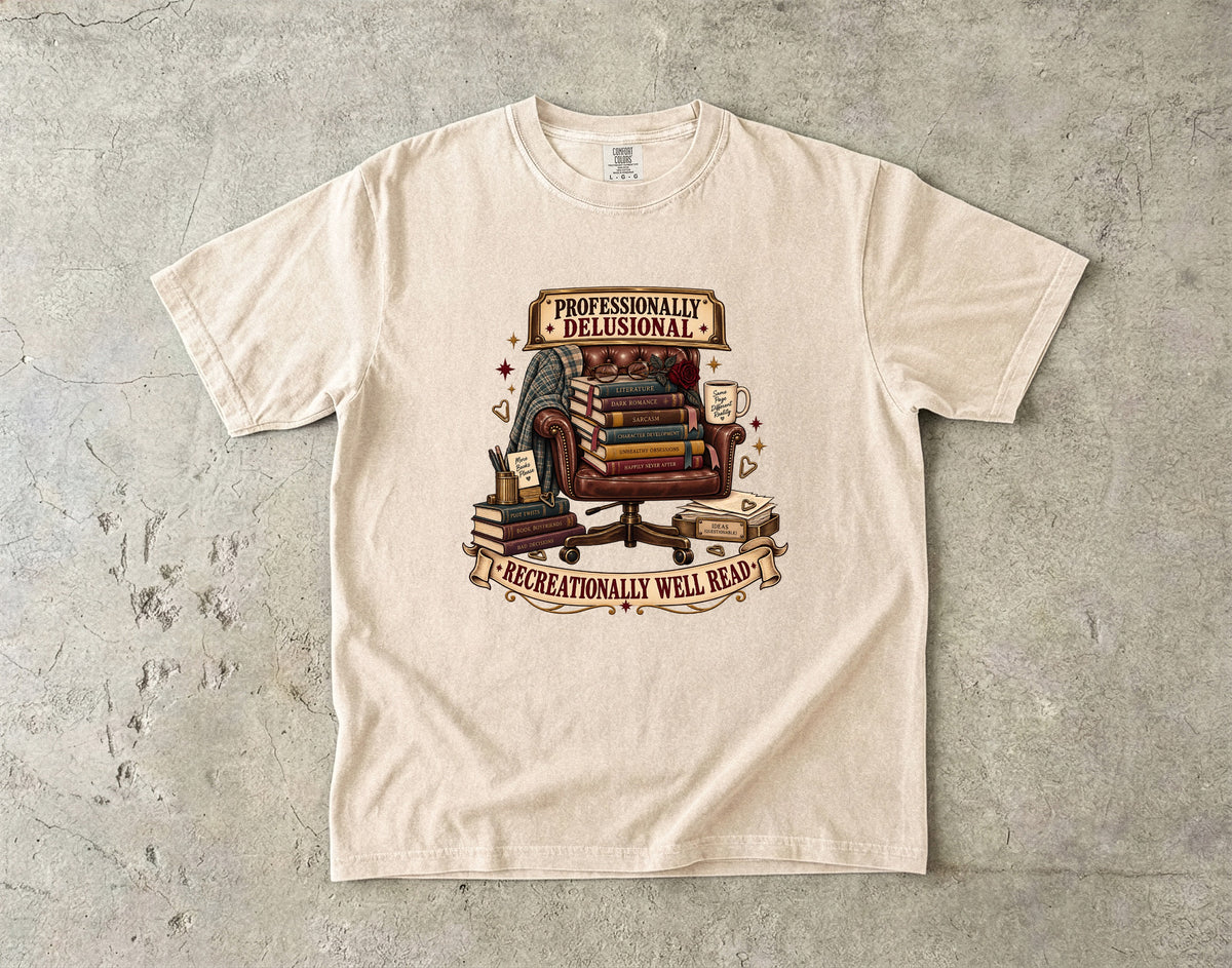 Funny Book Lover Shirt, Professionally Delusional Tee, Recreationally Well Read Shirt, Reader Gift, Book Club T Shirt