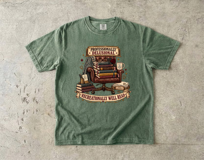 Funny Book Lover Shirt, Professionally Delusional Tee, Recreationally Well Read Shirt, Reader Gift, Book Club T Shirt