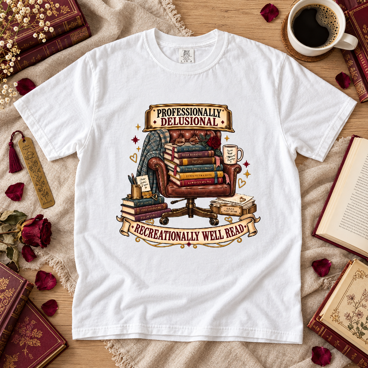 Funny Book Lover Shirt, Professionally Delusional Tee, Recreationally Well Read Shirt, Reader Gift, Book Club T Shirt