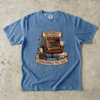 Funny Book Lover Shirt, Professionally Delusional Tee, Recreationally Well Read Shirt, Reader Gift, Book Club T Shirt