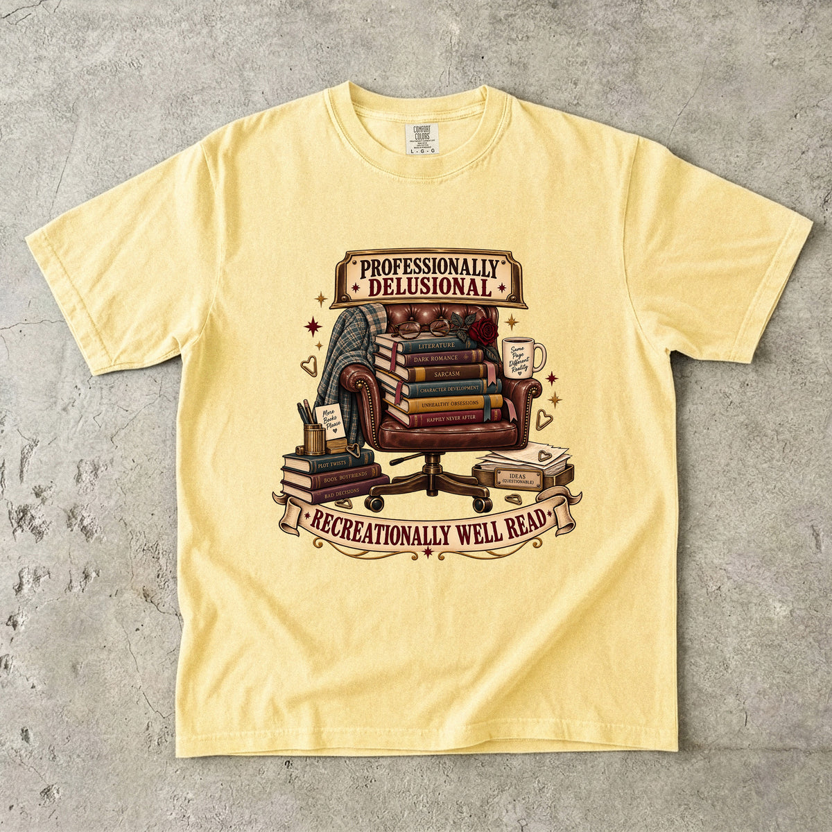 Funny Book Lover Shirt, Professionally Delusional Tee, Recreationally Well Read Shirt, Reader Gift, Book Club T Shirt