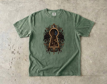 Gothic Library Shirt, Dark Academia Book Lover Tee, Keyhole Bookshelf T Shirt, Fantasy Reader Gift, Bookish Comfort Colors Shirt