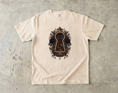Gothic Library Shirt, Dark Academia Book Lover Tee, Keyhole Bookshelf T Shirt, Fantasy Reader Gift, Bookish Comfort Colors Shirt