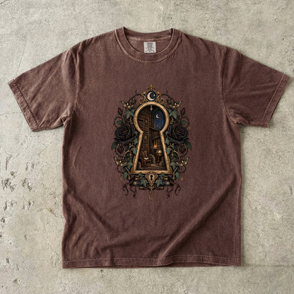 Gothic Library Shirt, Dark Academia Book Lover Tee, Keyhole Bookshelf T Shirt, Fantasy Reader Gift, Bookish Comfort Colors Shirt