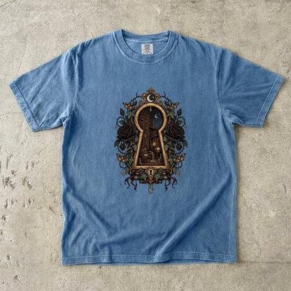Gothic Library Shirt, Dark Academia Book Lover Tee, Keyhole Bookshelf T Shirt, Fantasy Reader Gift, Bookish Comfort Colors Shirt