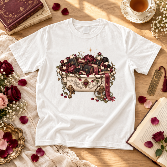 Romance Reader Shirt, Book Lover Comfort Colors Tee, Books and Roses T Shirt, Floral Bathtub Shirt, Book Club Gift