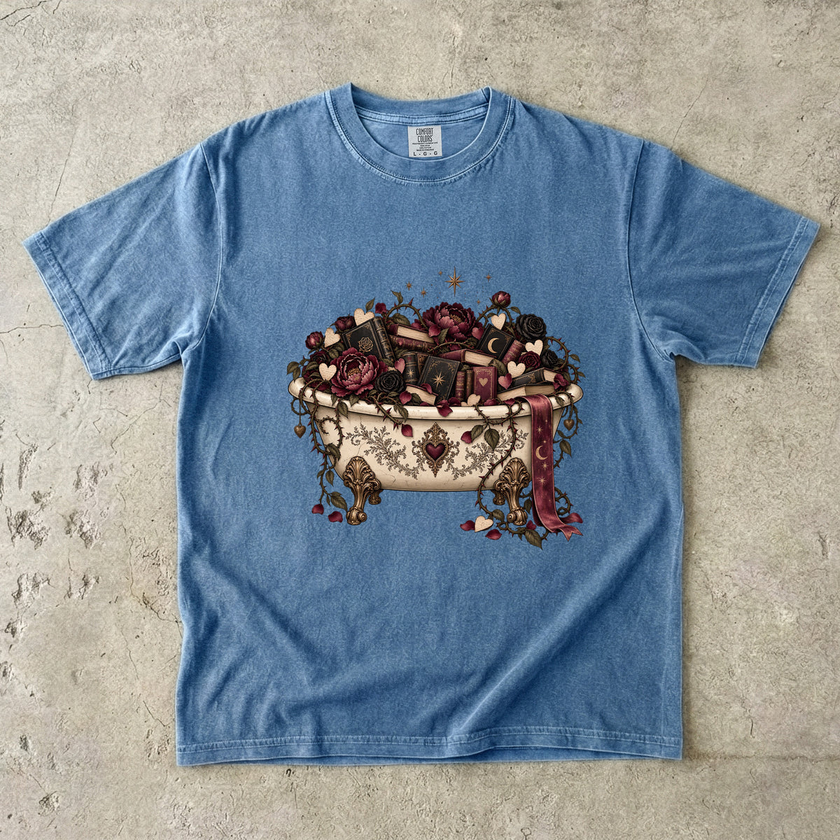 Romance Reader Shirt, Book Lover Comfort Colors Tee, Books and Roses T Shirt, Floral Bathtub Shirt, Book Club Gift