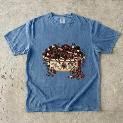 Romance Reader Shirt, Book Lover Comfort Colors Tee, Books and Roses T Shirt, Floral Bathtub Shirt, Book Club Gift