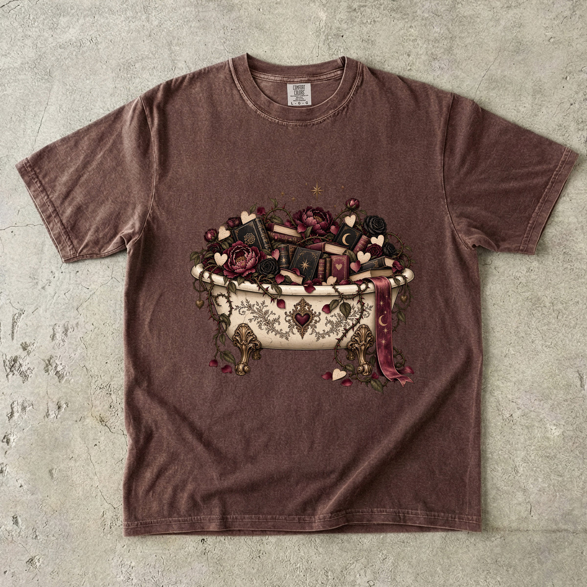 Romance Reader Shirt, Book Lover Comfort Colors Tee, Books and Roses T Shirt, Floral Bathtub Shirt, Book Club Gift