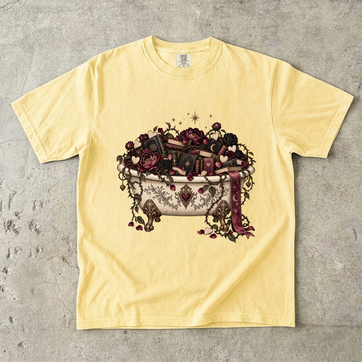 Romance Reader Shirt, Book Lover Comfort Colors Tee, Books and Roses T Shirt, Floral Bathtub Shirt, Book Club Gift