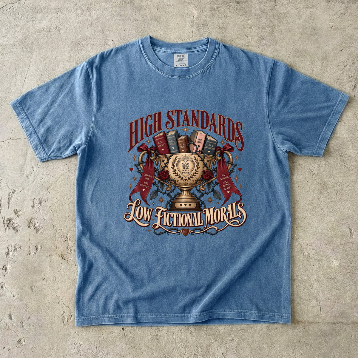High Standards Low Fictional Morals Shirt, Funny Romance Reader Tee, Book Lover Gift, Morally Gray Book Club Shirt