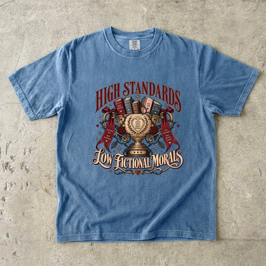 High Standards Low Fictional Morals Shirt, Funny Romance Reader Tee, Book Lover Gift, Morally Gray Book Club Shirt