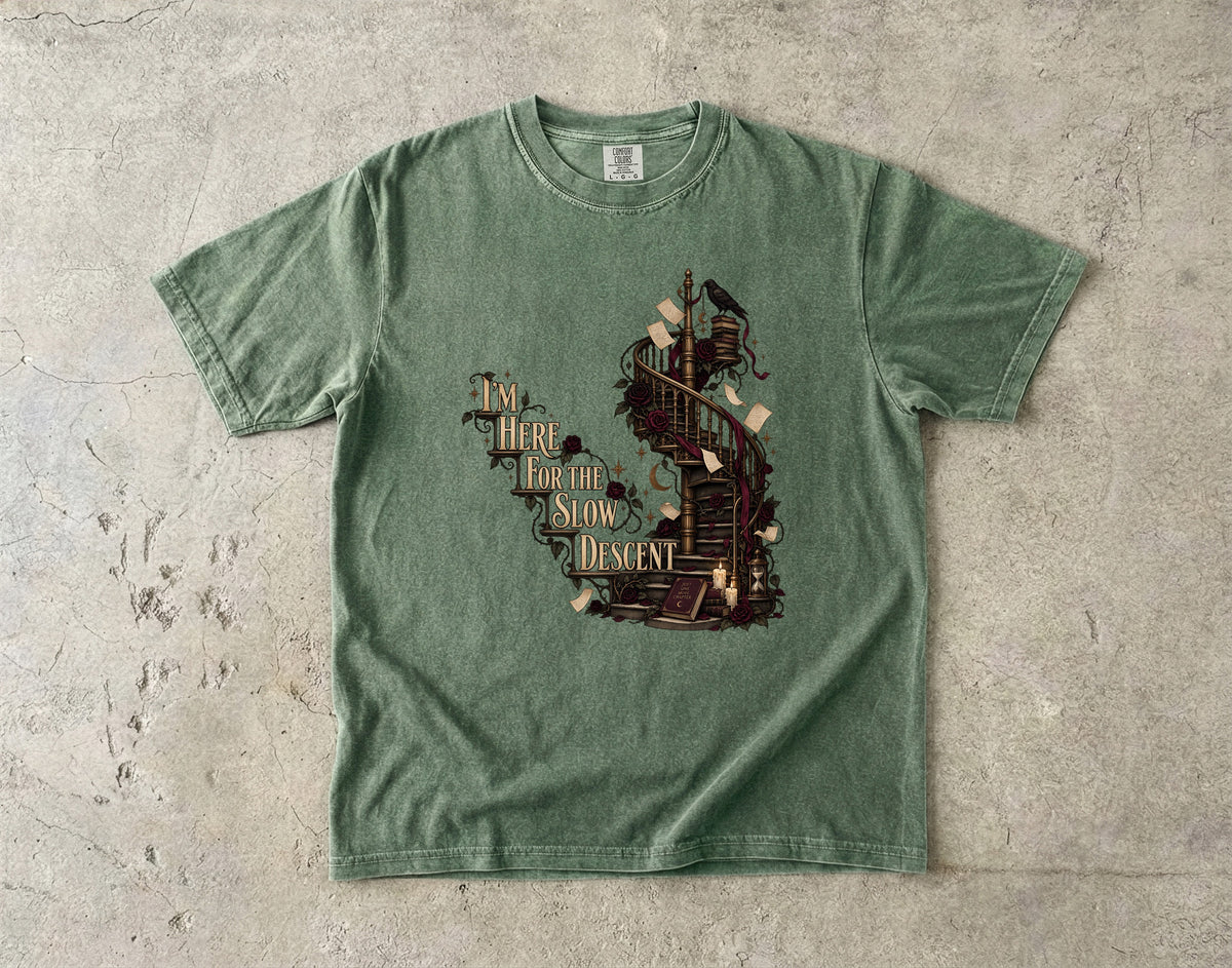 Slow Burn Romance Shirt, I’m Here for the Slow Descent Tee, Dark Romance Reader Gift, Book Lover Comfort Colors Shirt