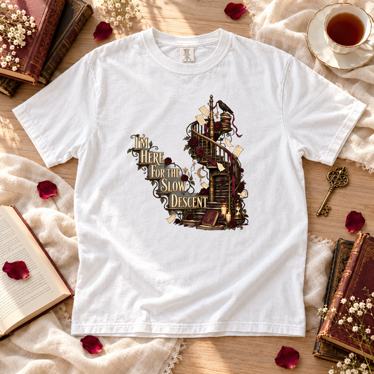 Slow Burn Romance Shirt, I’m Here for the Slow Descent Tee, Dark Romance Reader Gift, Book Lover Comfort Colors Shirt