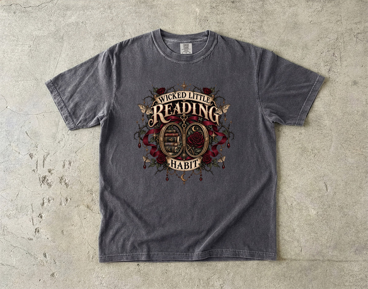Wicked Little Reading Habit Shirt, Gothic Book Lover Tee, Dark Romance Reader Gift, Book Club Comfort Colors T Shirt