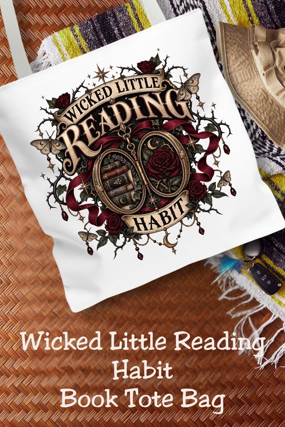 Wicked Little Reading Habit Tote Bag, Gothic Book Lover Gift, Dark Romance Library Bag, Book Club Tote, 16x16