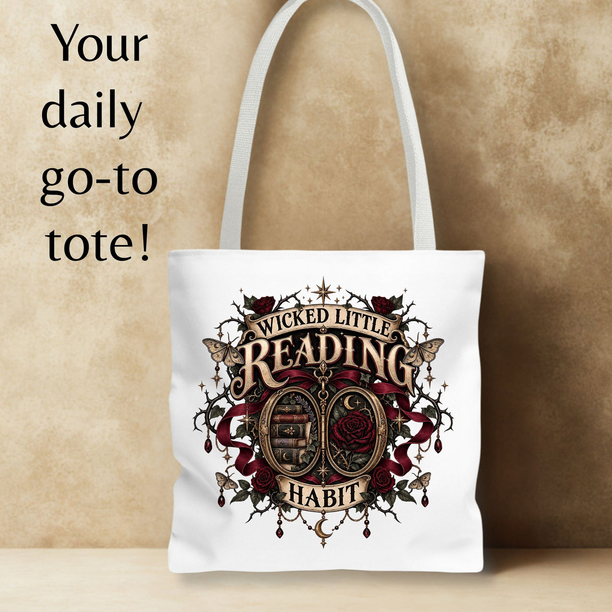 Wicked Little Reading Habit Tote Bag, Gothic Book Lover Gift, Dark Romance Library Bag, Book Club Tote, 16x16