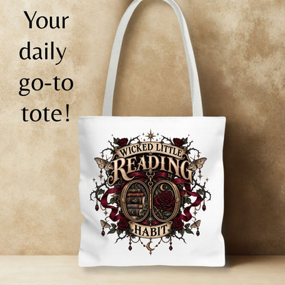 Wicked Little Reading Habit Tote Bag, Gothic Book Lover Gift, Dark Romance Library Bag, Book Club Tote, 16x16