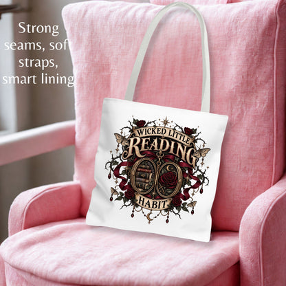 Wicked Little Reading Habit Tote Bag, Gothic Book Lover Gift, Dark Romance Library Bag, Book Club Tote, 16x16