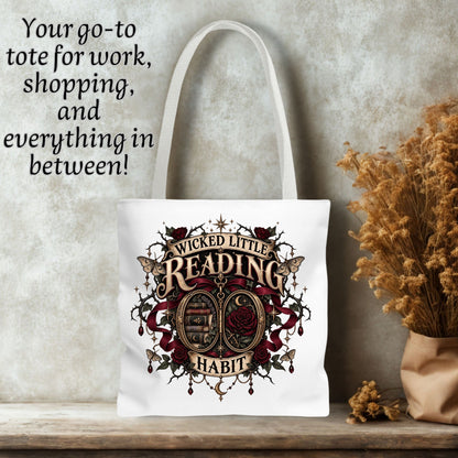Wicked Little Reading Habit Tote Bag, Gothic Book Lover Gift, Dark Romance Library Bag, Book Club Tote, 16x16