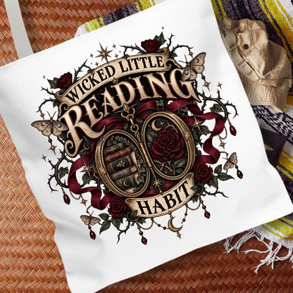 Wicked Little Reading Habit Tote Bag, Gothic Book Lover Gift, Dark Romance Library Bag, Book Club Tote, 16x16