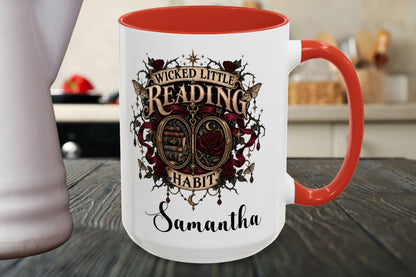Wicked Little Reading Habit Cup, Personalized Book Lover Mug, Gothic Reader Gift, 11 oz or 15 oz, 4 Accent Colors