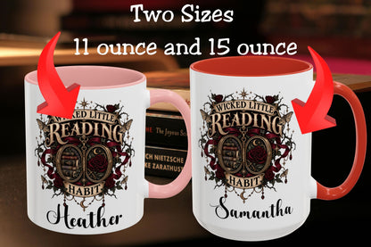 Wicked Little Reading Habit Cup, Personalized Book Lover Mug, Gothic Reader Gift, 11 oz or 15 oz, 4 Accent Colors