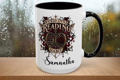 Wicked Little Reading Habit Cup, Personalized Book Lover Mug, Gothic Reader Gift, 11 oz or 15 oz, 4 Accent Colors