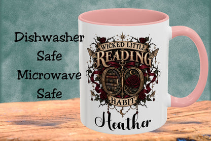 Wicked Little Reading Habit Cup, Personalized Book Lover Mug, Gothic Reader Gift, 11 oz or 15 oz, 4 Accent Colors
