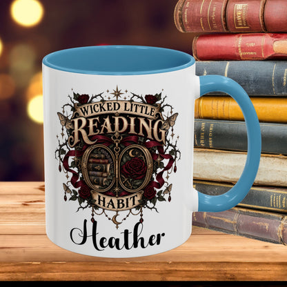 Wicked Little Reading Habit Cup, Personalized Book Lover Mug, Gothic Reader Gift, 11 oz or 15 oz, 4 Accent Colors