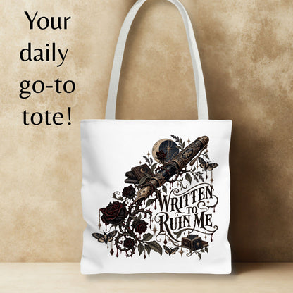 Written to Ruin Me Tote Bag, Gothic Book Lover Gift, Dark Romance Reader Bag, Literary Book Tote, 16x16, 5 Handle Colors