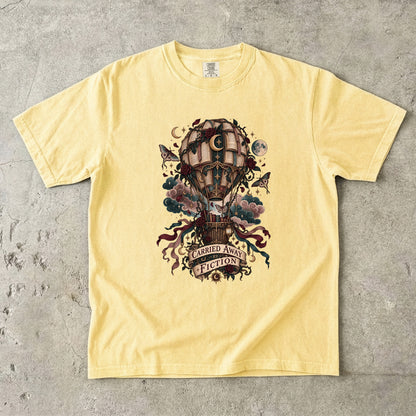 Carried Away by Fiction Shirt, Book Lover T Shirt, Romantasy Reader Gift, Gothic Books and Roses Tee, Comfort Colors