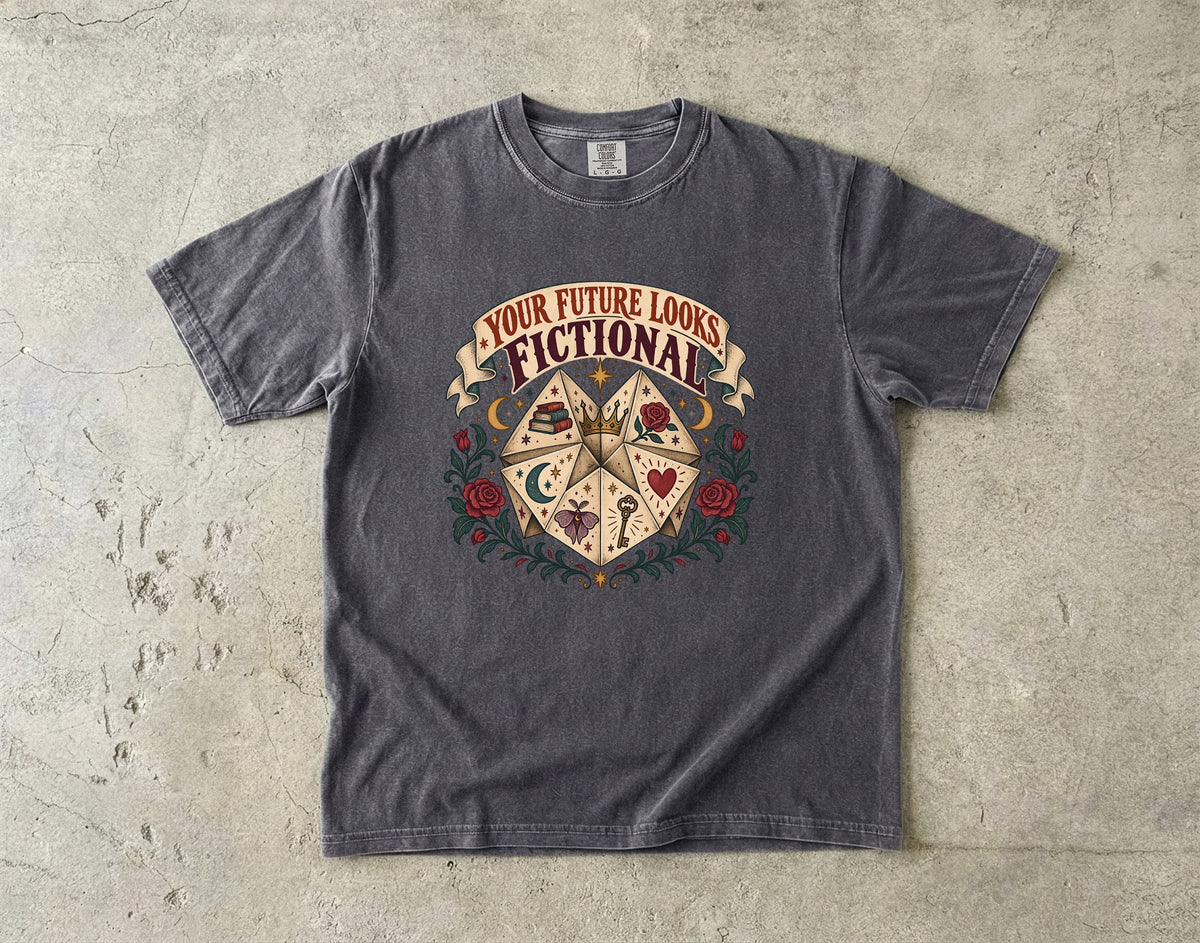 Your Future Looks Fictional Shirt, Funny Book Lover Tee, Romantasy Reader Gift, Fortune Teller Bookish Comfort Colors Shirt