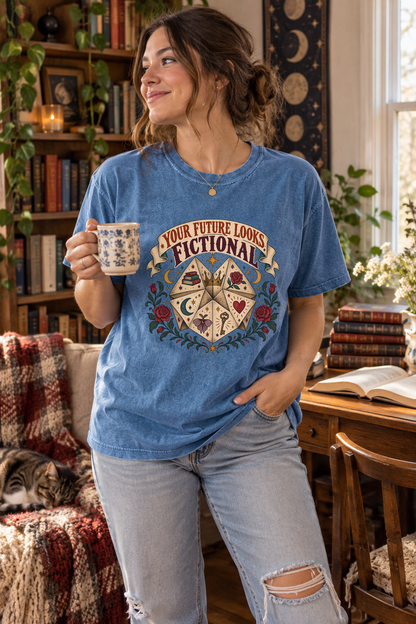 Your Future Looks Fictional Shirt, Funny Book Lover Tee, Romantasy Reader Gift, Fortune Teller Bookish Comfort Colors Shirt