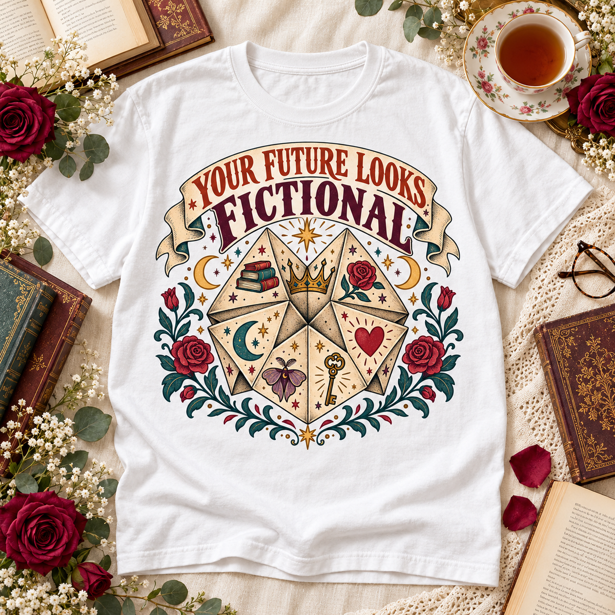 Your Future Looks Fictional Shirt, Funny Book Lover Tee, Romantasy Reader Gift, Fortune Teller Bookish Comfort Colors Shirt
