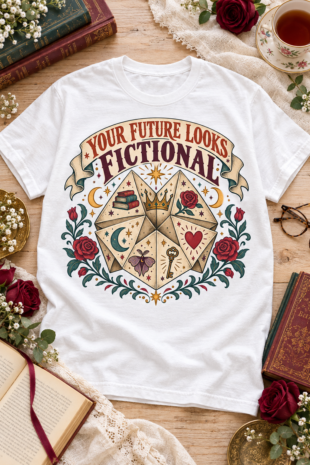 Your Future Looks Fictional Shirt, Funny Book Lover Tee, Romantasy Reader Gift, Fortune Teller Bookish Comfort Colors Shirt