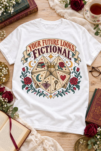 Your Future Looks Fictional Shirt, Funny Book Lover Tee, Romantasy Reader Gift, Fortune Teller Bookish Comfort Colors Shirt