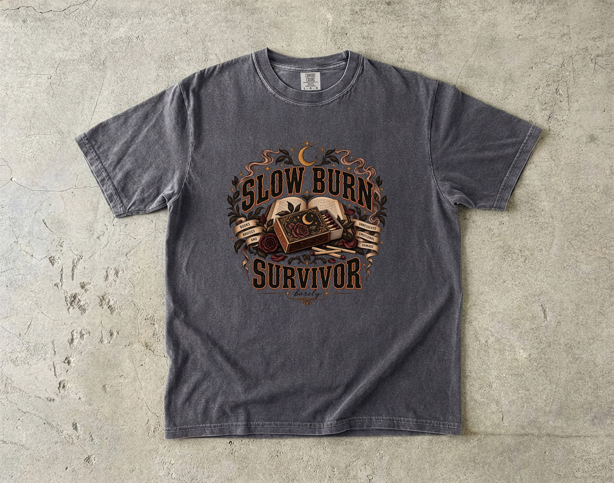 Slow Burn Survivor Shirt, Dark Romance Reader Tee, Funny Book Lover Gift, Romance Book Club Shirt, Gothic Bookish T Shirt