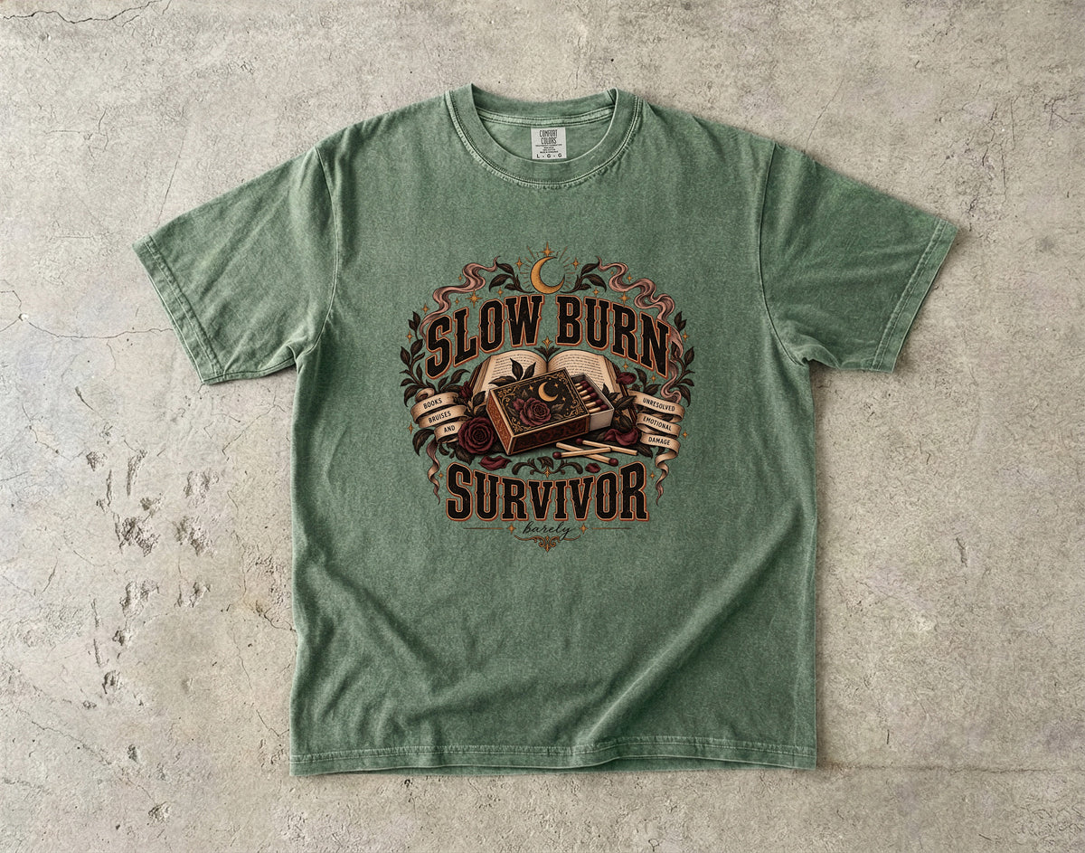 Slow Burn Survivor Shirt, Dark Romance Reader Tee, Funny Book Lover Gift, Romance Book Club Shirt, Gothic Bookish T Shirt
