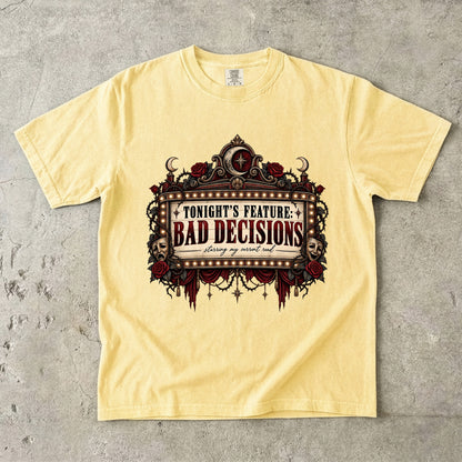 Tonight’s Feature Bad Decisions Shirt, Dark Romance Reader Tee, Funny Book Lover Gift, Morally Gray Book Boyfriend Shirt